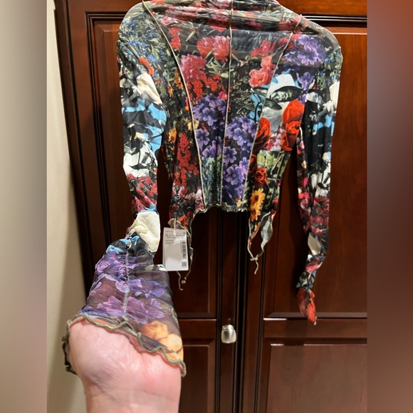Urban Revivo Floral Mesh Long Sleeve Top Sheer Y2K - XS - Picture 7 of 7